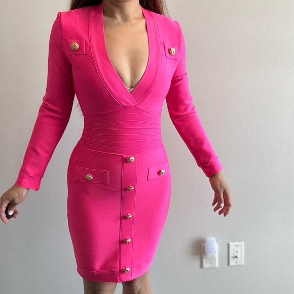 Tight body hugging hot pink midi dress - Picture 1 of 6